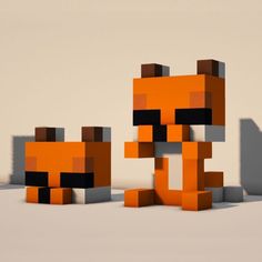 an orange and black pixellated animal standing next to each other