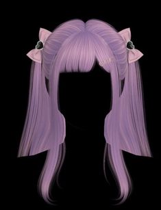 a purple haired girl with long hair and bows on her head, in the dark