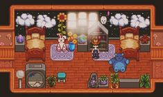 an image of a living room in the style of pixel art with furniture and decorations