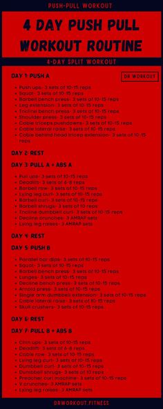 a red poster with the words 4 day push pull workout routine