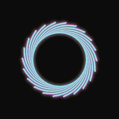 an abstract neon blue circle on a black background with white circles in the middle and bottom