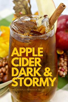 an apple cider, dark and stormy drink in a glass