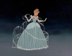 an animated image of a woman in a blue dress with white lights on her chest