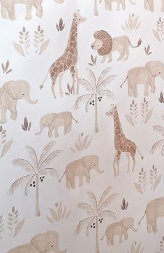 CRANE BABY Kendi Wallpaper | Nordstrom Elephant And Giraffe, Safari Wallpaper, Safari Theme Nursery, Animal Nursery Theme, Baby Room Themes, Nursery Room Design, Baby Boy Room Nursery, Baby Room Inspiration, Baby Wallpaper