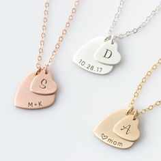 "Mother's Day Heart Necklace, Mom Necklace Kids Initials, New Mom Necklace, Nana Necklace, Gift for Her, Gift for Grandma, Gift for Mom Personalize this beautiful heart with the word of your choice and an initial for each of your little ones! Offered in quality 14k gold fill, sterling silver, and rose gold fill, a beautiful piece your wife, mom, grandma, best friend, any special woman in your life will enjoy and wear close to their heart. HOW - TO - ORDER 1. Select your options from the drop dow Handmade Necklace For Anniversary, Valentine's Day, Handmade Necklace For Valentine's Day Anniversary, Handmade Necklaces For Valentine's Day Anniversary, Handmade Necklaces For Valentine's Anniversary Gift, Heart-shaped Personalized Charm Necklace For Mother's Day, Customizable Heart Charm Necklace For Mother's Day, Valentine's Day Double Heart Charm Necklace For Mom, Double Heart Charm Necklace For Valentine's Day Anniversary, Valentine's Day Double Heart Charm Necklace For Anniversary