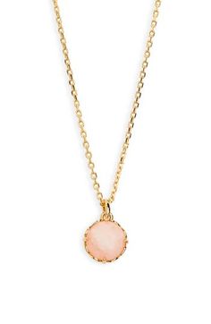 Add a pop of pale pink with this darling pendant necklace. 16" length; 3" extender; 3/8" diameter pendant Goldtone plate/cubic zirconia Imported Adjustable Pink Round Charm Necklace, Pink Adjustable Round Charm Necklace, Adjustable Pink Charm Necklace, Pink Delicate Round Necklace, Delicate Round Pink Necklace, Elegant Pink Round Charm Necklace, Elegant Pink Round Charm Necklaces, Pink Round Charm Necklace With Adjustable Chain, Pink Necklace With Adjustable Chain And Round Pendant