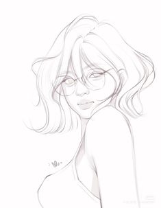 a pencil drawing of a woman with glasses