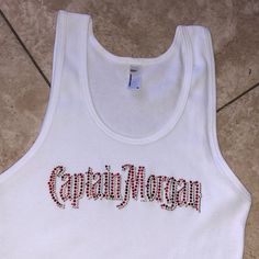 Nwot Captain Morgan Bedazzled Fitted Tank Top, Size M. Tank By American Apparel Fitted White Sequined Tank Top, Casual Embellished Fitted Tank Top, Embellished Fitted Casual Tank Top, Fitted White Embellished Top, Bedazzled Tank Top, Fitted Tank Top, Captain Morgan, American Apparel, Color White