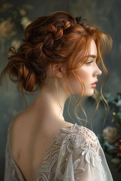 Fairy Kissed Hair, Hair Styles From The Back, Bride With Red Hair, Bride Hair Front View, Red Head Updo, Redhead Updo, Ginger Wedding Hair, Elvish Hair