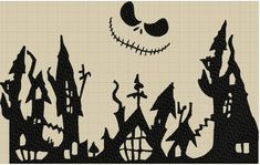 an image of a halloween scene with jack and pumpkins in the sky over a castle