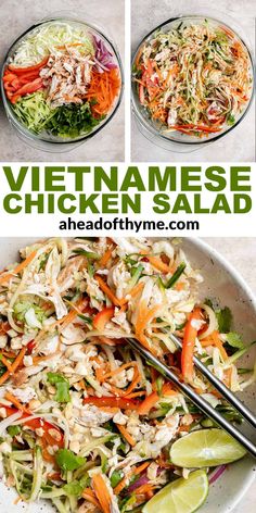 this vietnamese chicken salad is loaded with carrots, cabbage, lettuce and cilantro