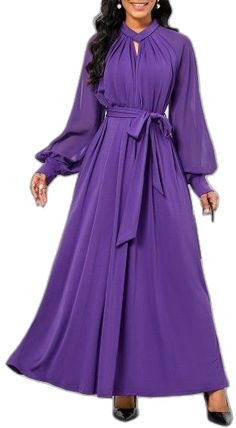 Chic Purple Chiffon Maxi Dress, Purple Chiffon Long Sleeve Maxi Dress, Long Sleeve Purple Chiffon Maxi Dress, Fitted Belted Purple Dress, Chic Purple Belted Dress, Purple Belt, V Neck Maxi Dress, Criss Cross, Maxi Dress