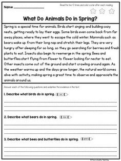 an animal's habitat worksheet with the words what do animals do in spring?