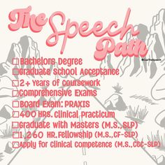 an advertisement for the speech path in pink and white with black writing on it's side