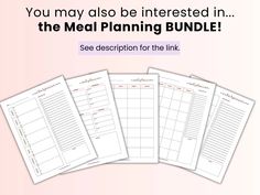 the meal planning bundle is shown in four different sections, including one for each individual