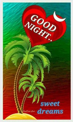 a poster with a palm tree and a red heart on it that says good night sweet dreams