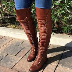 Category:Boots; Upper Materials:Faux Leather; Season:Summer,Fall,Winter; Heel Type:Flat Heel; Gender:Women's; Size Suggestion:standard size, select your usual size; Toe Shape:Round Toe; Type:Over The Knee Boots,Thigh High Boots; Style:Casual,Elegant,Minimalism; Heel Height(inch):<1; Outsole Materials:Rubber; Occasion:Party,Daily,Office; Closure Type:Lace-up; Pattern:Solid Color; Listing Date:11/11/2023; Production mode:External procurement; 2024 Trends:Combat Boots,Plus Size,Biker boots; Foot Le Casual Faux Leather Knee-high Boots For Fall, Wide Calf Lace-up Boots For Fall, Fall Wide Calf Knee-high Lace-up Boots, Fall Knee-high Lace-up Boots In Faux Leather, Brown Knee-high Boots For Spring, Lace-up Faux Leather Knee-high Boots For Fall, Casual Lace-up Knee-high Boots For Fall, Fall Lace-up Faux Leather Knee-high Boots, Brown Knee-high Lace-up Boots For Fall