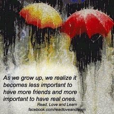 two people holding umbrellas in the rain with a quote about love and learn to grow up