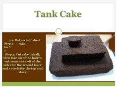 an advertisement for a cake made out of clay with the words tank cake on it