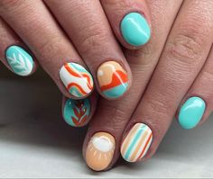 Florida Nails Simple, Summer Vacation Nail Designs, Here Comes The Sun Nails, Arizona Themed Nails, Nails For Mountain Vacation, Boho Short Nails, Beach Fingernails, Beachy Nail Art, Trending Summer Nails Short