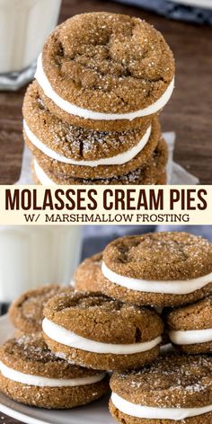 molasses cream pies with marshmallow frosting stacked on top of each other