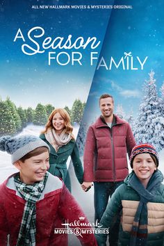 a season for family movie poster with three people in the snow and trees behind them