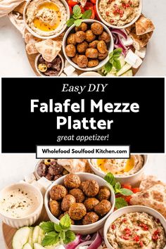 the falafel mezze platter is full of meatballs and vegetables