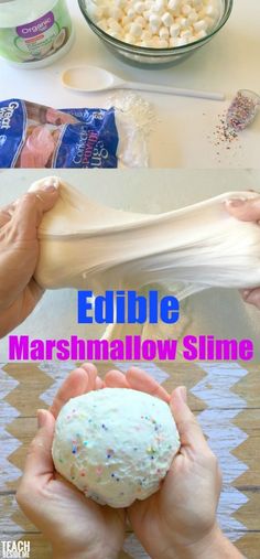 someone is making marshmallow slime with white chocolate and sprinkles