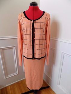 Stretch Midi Dress Matching Cardigan Sweater Finity Size M Peach with Black  | eBay Jacket Sleeves, Matching Dresses, Black Trim, Cardigan Sweater, Sweater Cardigan, Right Now, The Dress, Midi Dress