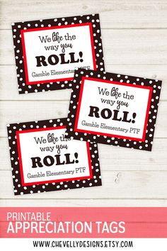 three black and white polka dot printable labels with the words, we are the way you