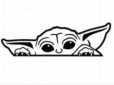 the baby yoda star wars sticker is shown in black and white, with eyes wide open