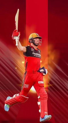 a man holding a cricket bat in his hand while wearing red and black uniform with yellow helmet