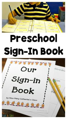 a sign - in book with the title, preschool sign - in book our sign - in book