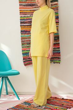 "Yellow Suit, Comfy Set, Women Loungewear Set, Loungewear Set, Cotton Lounge Set, Comfortable Everyday Set of Tunic and Wide Leg Pants, The super comfy set of maxi pants and maxi tunic top is the latest design for the Loungewear Collection! Super chic, super comfy this loungewear set will be your new Love for lounging at home. Made from an elastic cotton, this fabric gives you the so called \" Second Skin \" feeling ! Easy to wear , easy to care , this set is one of the \" Must have \" this seas Suit Palazzo, Women Wide Leg Pants, Women Loungewear, Maxi Pants, Yellow Suit, Pants Comfy, Comfy Sets, Womens Suits, Baby Yellow