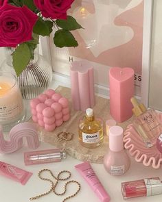 Pink Everything Aesthetic, Aesthetic Pink Pillows, Romantic Home Ideas, Pink Home Decor Bedroom, Pink Vanity Decor, Pink Girly Decor, Pink Modern Room Aesthetic, Pink And Neutral Aesthetic, Soft Pink Asthetics