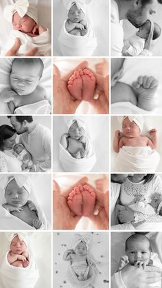 a collage of photos with baby's feet and hands