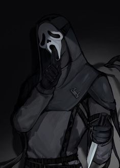 a drawing of a person in a hooded outfit holding a knife