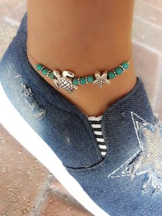 "Beach Anklet, Ankle Bracelet, Turtle Anklet, Starfish Anklet, Turquoise Anklet, Nautical Anklet, Anklet, Ankle Jewelry, Boho Beach Jewelry ❤ BUY ANY 2 ITEMS ANS GET 15% OFF!! (USE COUPON CODE '15OFF') ❤ ❤ BUY ANY 4 ITEMS ANS GET 20% OFF!! (USE COUPON CODE '20OFF') ❤ ❤ BUY ANY 6 ITEMS AND GET 25% OFF!! ((USE COUPON CODE '25OFF') ❤ Complete any outfit with this gorgeous fashionable and trendy summer anklet! Made from silver plated box chain, alloy starfish and sea turtle beads and 4mm turquoise g Starfish Charm Anklet For Vacation, Blue Starfish Charm Anklet For Summer, Blue Anklet With Starfish Charm For Summer, Summer Anklet With Starfish Charm As Gift, Blue Anklets With Starfish Charm For Gift, Blue Anklets With Starfish Charm As Gift, Blue Summer Anklets With Starfish Charm, Bohemian Starfish Anklets As A Gift, Turquoise Anklets With Starfish Charm For Beach