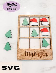 Christmas Tic Tac Toe board game SVG file/ Glowforge Laser cut files/ Kids personalized Gifts GLOWFORGE TESTED. The board measures 5.57 in W x 7.083 in H. You can adjust to the size you would like. This file is made out of 2 layers.  I used: *  1/8 inch Baltic Birch  Plywood from woodpeckerscrafts.com >> IMPORTANT: ALL MATERIALS CAN VARY IN THICKNESS FROM BATCH TO BATCH, so please be sure to measure your materials and adjust the settings of your laser if needed. ♦PERMISSIONS FOR USE♦ * All purch Glowforge Christmas Projects, Christmas Tic Tac Toe, Kids Personalized Gifts, Tic Tac Toe Board, Game Svg, Christmas Craft Fair