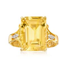 Ross-Simons - 7.35ct Citrine Ring, White Topaz Accents in 18kt Yellow Gold Over Sterling. Size 5. Instant sunshine, every day. Fall in love with the happy aura of this ample 7.35 carat emerald-cut citrine ring, sided by white topaz accents. Set in polished 18kt yellow gold over sterling silver. Affordable elegance is yours forever with this eye-catching bauble! 1/2" wide. Citrine ring. Citrine birthstones are the perfect gift for November birthdays. Happy Aura, Citrine Drop Earrings, Citrine Birthstone, Citrine Earrings Studs, Emerald Earrings Drop, Baguette Diamond Rings, Classic Engagement Rings, Citrine Ring, Citrine Stone