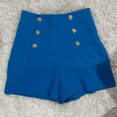 Brand New, Blue High Waist Shorts , Size M, Blue High Waist Shorts For Workwear, High Waist Blue Shorts For Work, High Waist Blue Workwear Shorts, Blue Shorts For Spring Workwear, Blue High-waisted Shorts With Pockets, Zara Blue Pants For Day Out, Blue Workwear Shorts With Pockets, Trendy Blue Shorts With Short Inseam, Trendy Blue Workwear Shorts