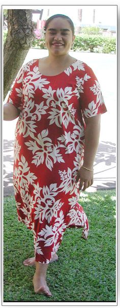 Classic Hawaiian Quilt, Round Neck, Regular Sizes, Pull-Over Style Long Dress with Short Sleeves and two in-seam pockets created in Red and Black. Free shipping from Maui, Hawaii. MauiShirts search box stock number:  W-Q-201O-LC Long Dress With Short Sleeves, Style Long Dress, Hawaiian Quilt, Hawaiian Quilts