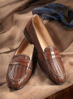 The Woven Loafer in Cognac - The Ben Silver Collection Elegant Brown Woven Leather Loafers, Classic Woven Leather Loafers With Round Toe, Formal Brown Moccasins With Woven Sole, Formal Brown Loafers With Woven Sole, Brown Formal Loafers With Woven Sole, Formal Brown Woven Leather Loafers, Elegant Business Loafers With Woven Sole, Classic Woven Leather Loafers For Work, Classic Woven Leather Loafers