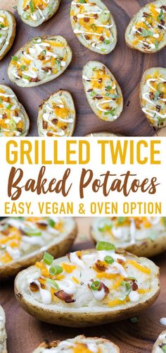 grilled twice baked potatoes with cheese and green onions