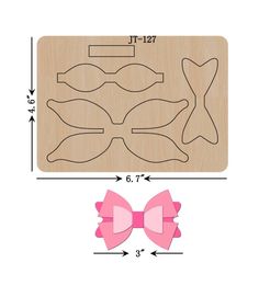 a wooden cutting board with two bows on it and the measurements for each piece to be cut