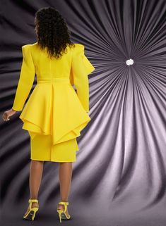 Donna Vinci 11997   1 piece Scuba Dress  Colors: Lemon Yellow         Dress Length: 41"  Sizes: 8, 10, 12, 14, 16, 18, 20 Church Attire For Women, Lemon Yellow Dress, Blue Spring Dresses, Church Dresses For Women, Church Attire, Women Church Suits, Church Dress, Dress Colors, Elegant Dresses Classy