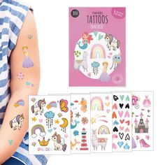 temporary tattoos for girls with unicorns and rainbows on the back of their arms