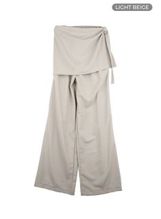 solid-wrap-wide-leg-trousers-ca426 / Light beige Trendy Tie Waist Workwear Bottoms, Trendy Workwear Bottoms With Tie Waist, Khaki Belted Bottoms For Work, Khaki Belted Workwear Bottoms, Chic Khaki Belted Bottoms, Versatile Belted Bottoms For Spring, Versatile Belted Bottoms For Summer, Versatile Summer Belted Bottoms, Versatile Belted Summer Bottoms