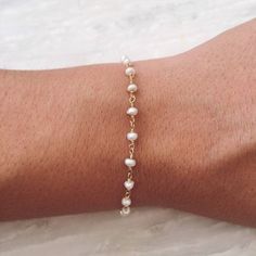 Handmade Dainty Pearl White Bracelets, Dainty Handmade Pearl Bracelet, Handmade Dainty Rosary Bracelet, Handmade Dainty Rosary Bracelet With Round Beads, Dainty Handmade Rosary Bracelet With Round Beads, Beaded Chain Pearl Bracelet Gift, Pearl Bracelet With Tiny Beads For Gift, Dainty Beaded Rosary Bracelet, Dainty Handmade Gold Rosary Bracelet