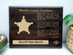 there is a plaque that says sheriff's county guards in front of some baskets